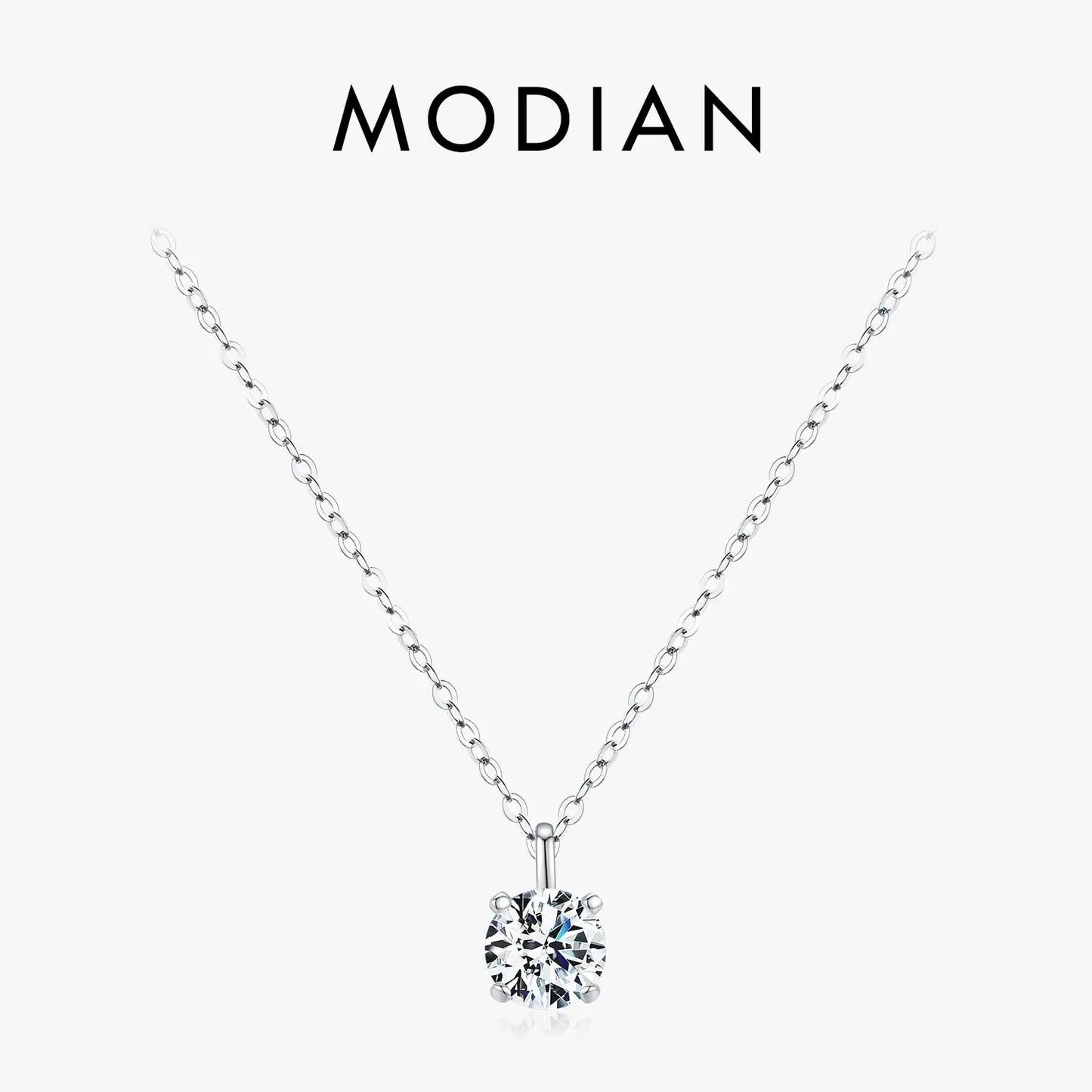MODIAN 1CT Prong Setting Moissanite Necklace D color VVS1 Lab Diamond Pendant For Women 925 Sterling Silver Wedding Jewelry by All Mart Bristol Ltd