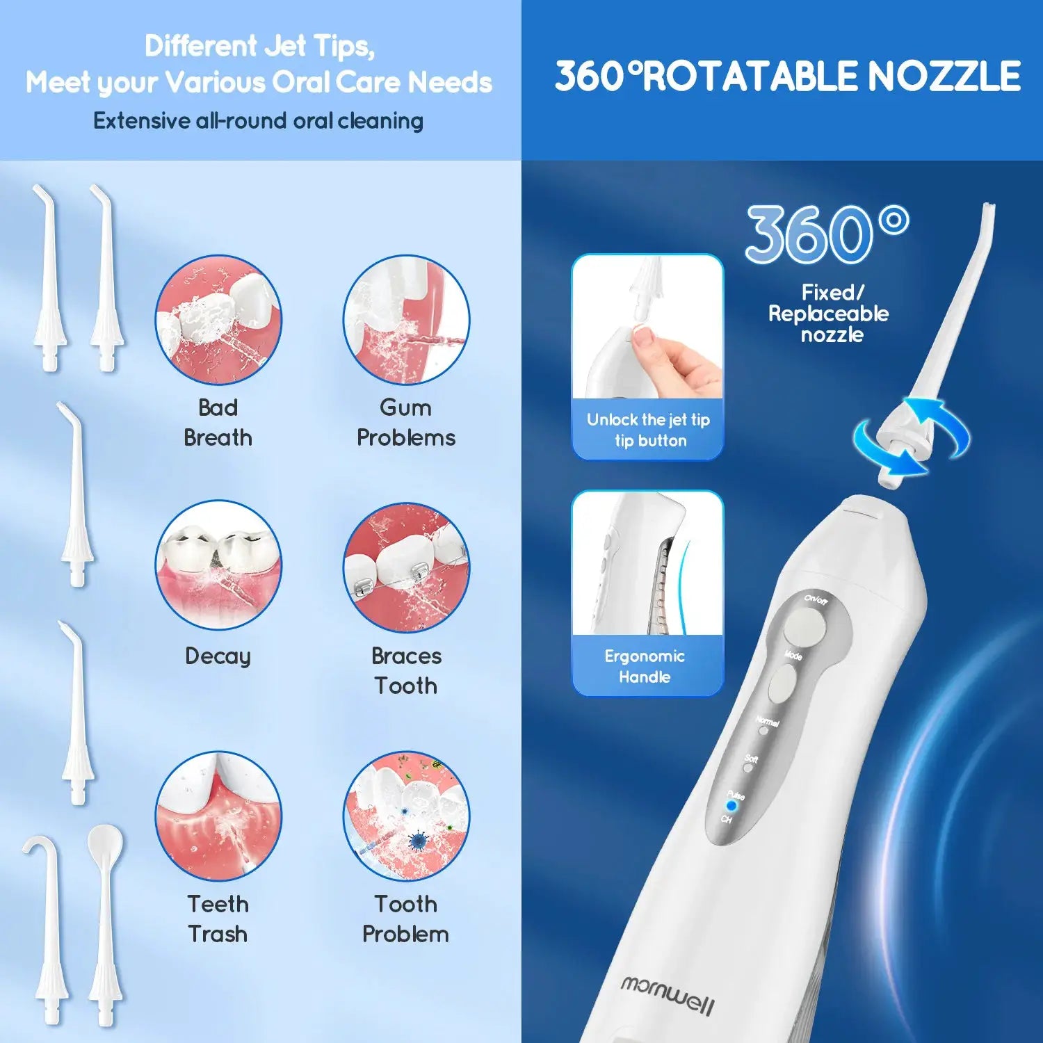 D52 Portable Cordless Water Flosser USB Rechargeable Water Jet Floss Tooth Pick 4 Jet Tip 300ml 3 Modes Teeth Clean for Travel by All Mart Bristol Ltd
