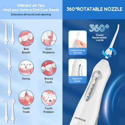 D52 Portable Cordless Water Flosser USB Rechargeable Water Jet Floss Tooth Pick 4 Jet Tip 300ml 3 Modes Teeth Clean for Travel by All Mart Bristol Ltd