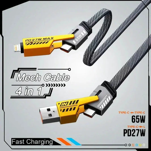 4 in 1 Mecha Fast Charging Data Cable Cord PD 27W For iPhone 15 Samsung Xiaomi 65W USB Type C Multi Port Quick Charge Wire Line by All Mart Bristol Ltd