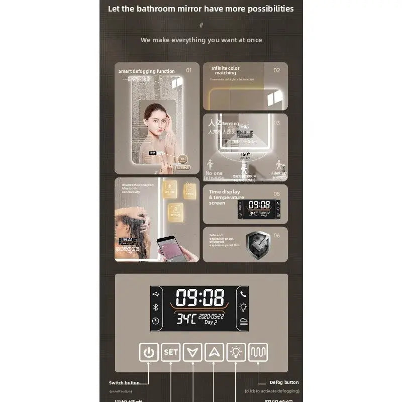 New Smart Mirror Wall Hanging LED High Definition Induction Anti-fog Bathroom Mirror Touch Screen 23.5 * 15.5 Inches Vanity by All Mart Bristol Ltd