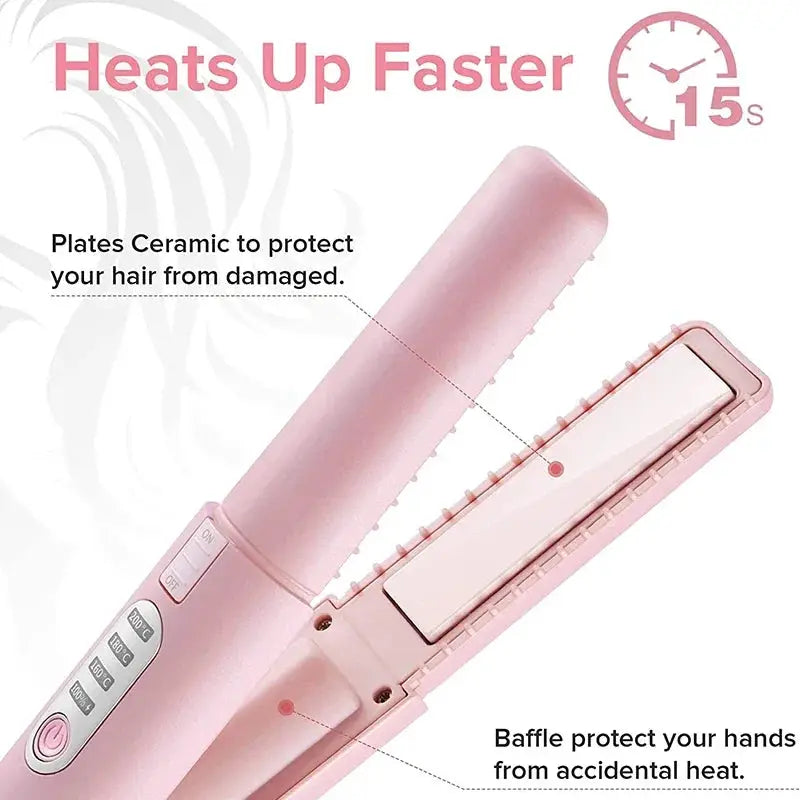 2-IN-1 Cordless Electric Heating Hair Straightener Rechargeable Travel Double Use Straight Hair Straightener And Curling Iron by All Mart Bristol Ltd