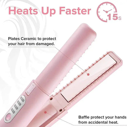 2-IN-1 Cordless Electric Heating Hair Straightener Rechargeable Travel Double Use Straight Hair Straightener And Curling Iron by All Mart Bristol Ltd