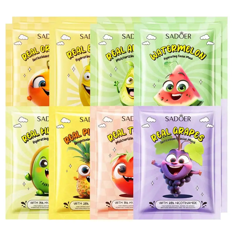8pcs SADOER Fresh Fruits Face Mask Facial skincare Moisturizing Brightening Firming Hydrating Facial Masks for Face Skin Care by All Mart Bristol Ltd
