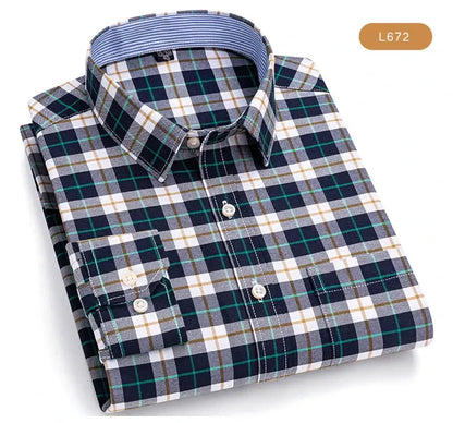 Men's Trendy Plaid Striped Lapel Collar Design Cotton Dress Shirts, Long Sleeve Casual Button Up Commuter Shirt For Spring/Fall by All Mart Bristol Ltd