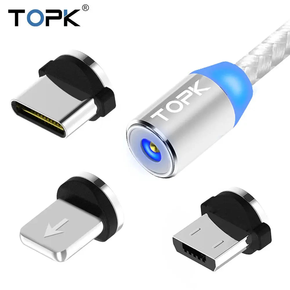 Magnetic Charging Cable 3 IN 1 TOPK 360 Degree Rotating Magnetic Phone Charger Cable Nylon Braided Magnetic Micro USB C Cable by All Mart Bristol Ltd