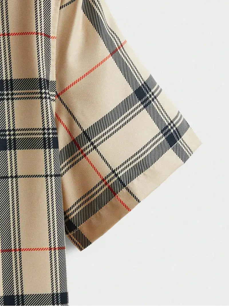 Street Casual Men's Suit Personalized Fashion Plaid Printed Pattern Short Sleeve Lapel Shirt and Shorts Men's Two Piece Set by All Mart Bristol Ltd