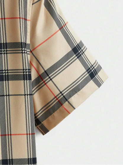 Street Casual Men's Suit Personalized Fashion Plaid Printed Pattern Short Sleeve Lapel Shirt and Shorts Men's Two Piece Set by All Mart Bristol Ltd
