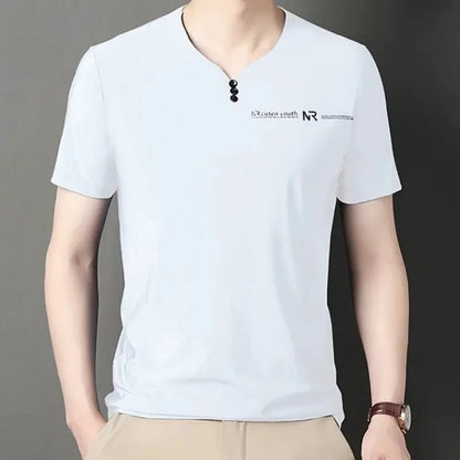 Luxurious Men V-neck T-shirts High end Mulberry Silk Men Short Sleeve Business Tops 2024 Summer Men Casual Tshirt Clothing by All Mart Bristol Ltd