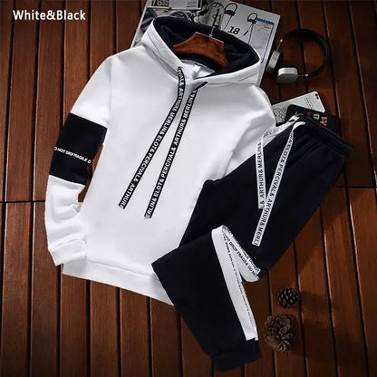 Mens Tracksuit Casual Luxury Hooded Sweatshirt High Quality Classic Black White Simplicity Suit Or Top Or Pants Jogging Clothing by All Mart Bristol Ltd