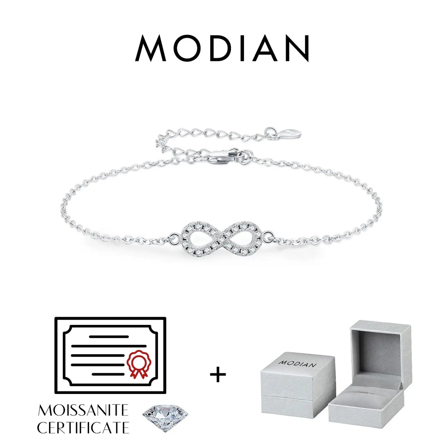 MODIAN D Color Moissanite Lab Created Diamond Bracelet 925 Sterling Silver Romantic Exquisite Infinity Love For Women Jewelry by All Mart Bristol Ltd