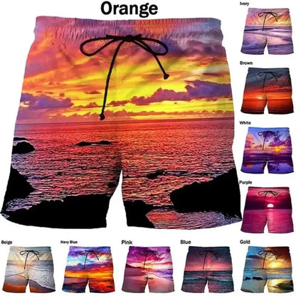 Seaside Sunset Sunrise Scence Beach Shorts Men 3D Print Board Shorts Swimsuit 2023 Hawaiian Bermuda Swim Trunks Cool Short Pants by All Mart Bristol Ltd