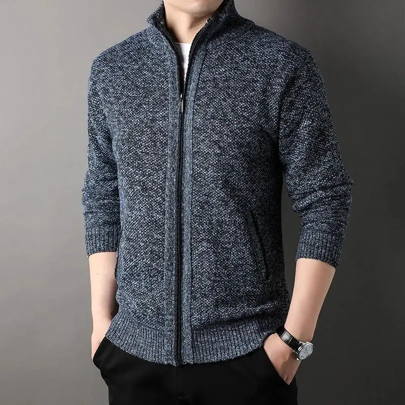 Men's Stand-up Collar Knit Sweater Autumn Winter New Cardigan Tops Korean Slim Solid Color Sweatercoat Jacket by All Mart Bristol Ltd