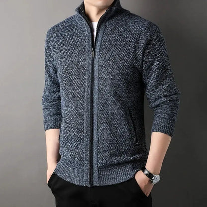 Men's Stand-up Collar Knit Sweater Autumn Winter New Cardigan Tops Korean Slim Solid Color Sweatercoat Jacket by All Mart Bristol Ltd