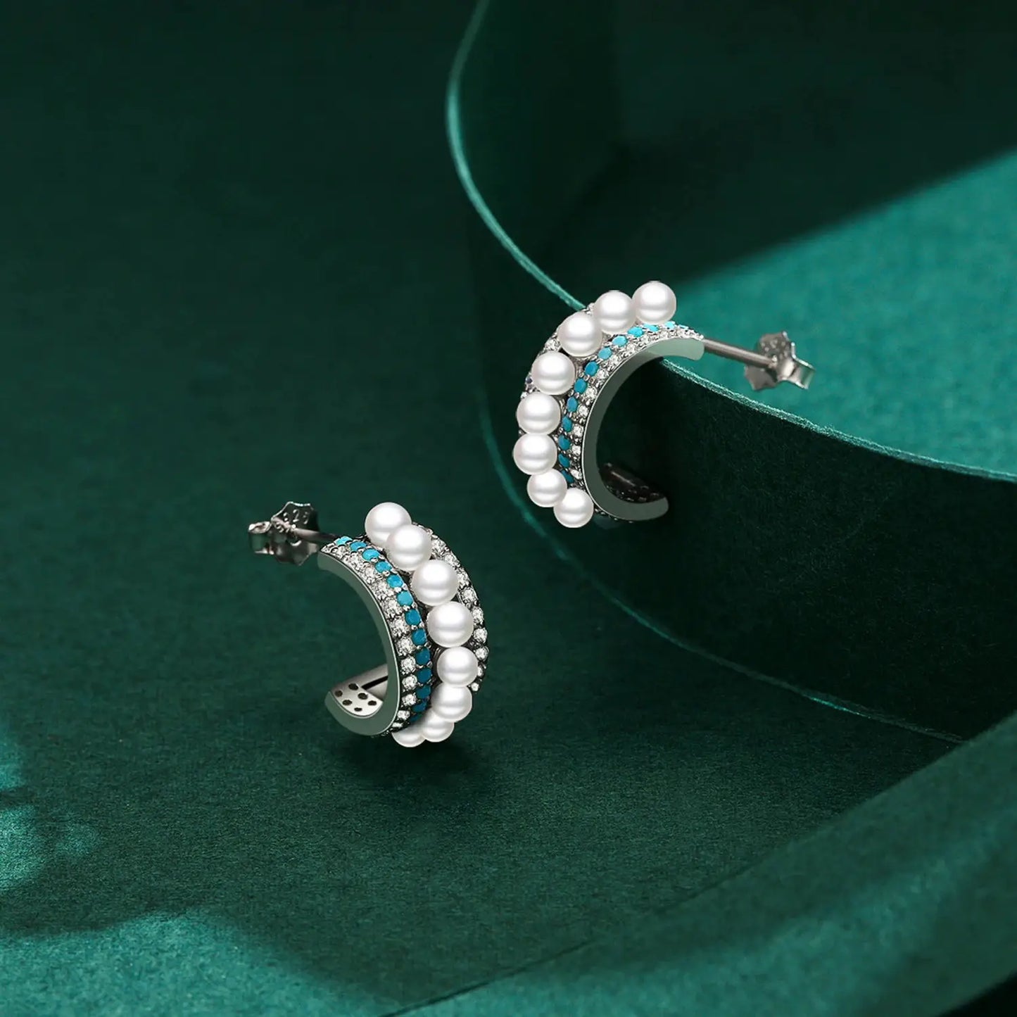Modian Luxury Turquoise Ear Studs Real 925 Sterling Silver Pearl Charm Female Sparkling Stud Earrings For Women Brand Jewelry by All Mart Bristol Ltd