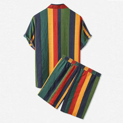 Men's Striped Tracksuit Streetwear Lapel Short Sleeve Shirts and Drawstring Shorts Casual Holiday Hawaiian 2 Piece Sets 2025 New by All Mart Bristol Ltd