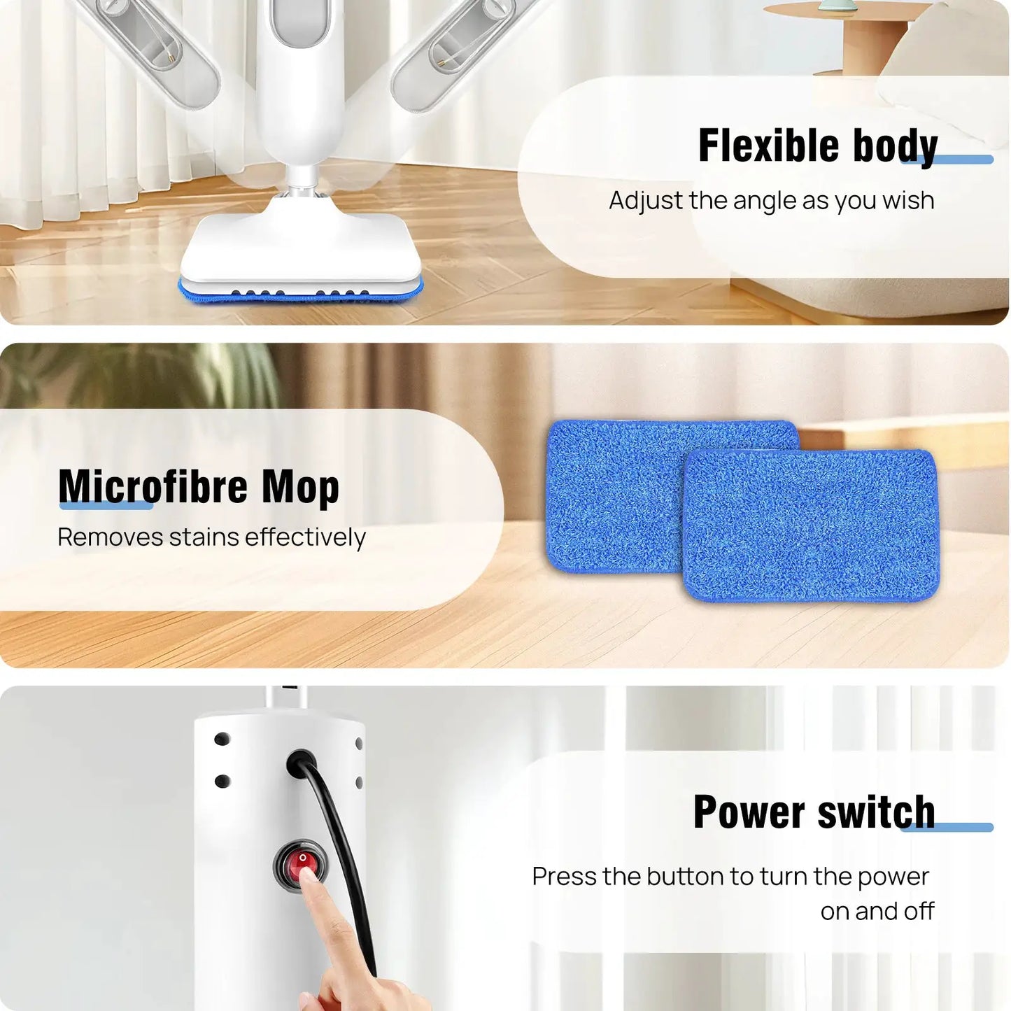 12 IN 1 Electric Steam Mop with 120 Degree Rotatable Head for Floor Cleaning,5000W Steam Cleaner 400ML Water Tank Handheld Mop by All Mart Bristol Ltd
