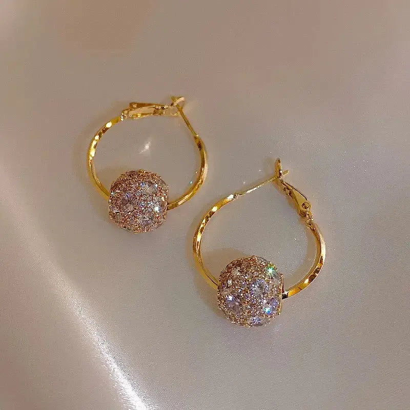 Real Gold Plated Korea Hot Selling Fashion Jewelry Round Zircon Beads Swivel Earrings Luxury Women's Prom Party Accessories by All Mart Bristol Ltd