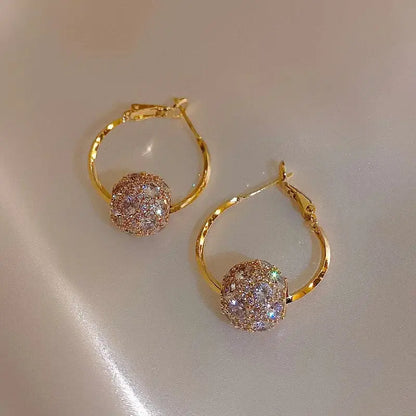 Real Gold Plated Korea Hot Selling Fashion Jewelry Round Zircon Beads Swivel Earrings Luxury Women's Prom Party Accessories by All Mart Bristol Ltd