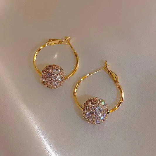 Real Gold Plated Korea Hot Selling Fashion Jewelry Round Zircon Beads Swivel Earrings Luxury Women's Prom Party Accessories by All Mart Bristol Ltd
