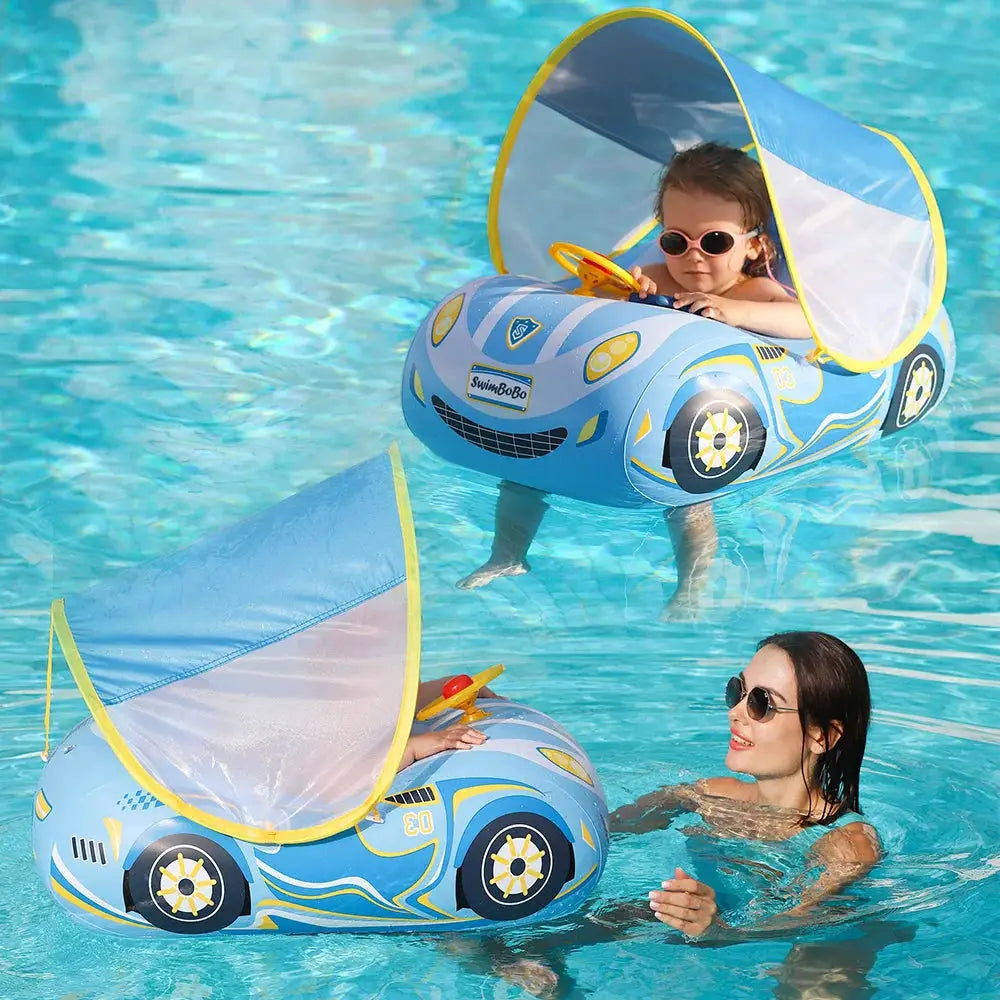 Kids Car Swimming Seat Float Ring Inflatable Infant Floating For Summer Swim Boat Circle Bathing Water Toy with Canopy by All Mart Bristol Ltd