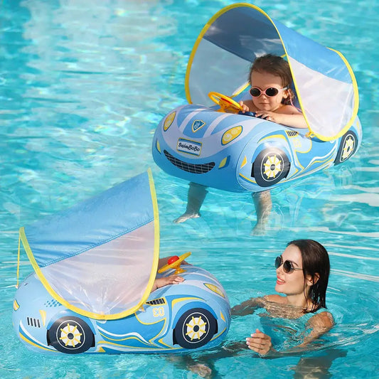 Kids Car Swimming Seat Float Ring Inflatable Infant Floating For Summer Swim Boat Circle Bathing Water Toy with Canopy by All Mart Bristol Ltd