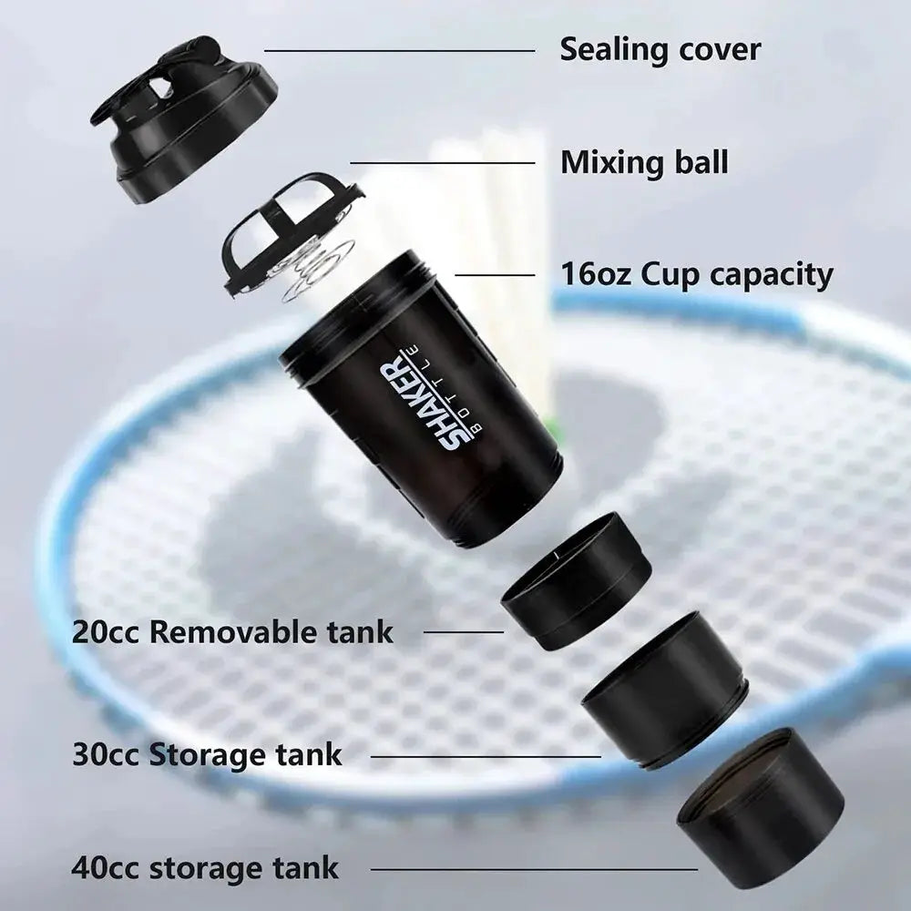 3 Layers Shaker Protein Bottle Powder Shake Cup Water Bottle Plastic Mixing Cup Body Building Exercise Bottle by All Mart Bristol Ltd