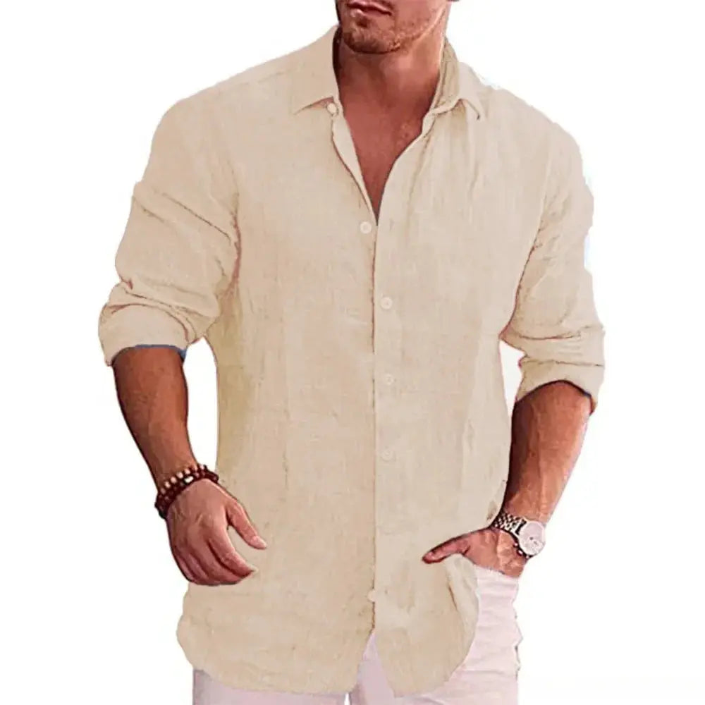 Cotton Linen Autumn Hot Selling Men's Long Sleeve Shirt Solid Color Casual Style Plus Size Men's Casual Linen Shirt by All Mart Bristol Ltd