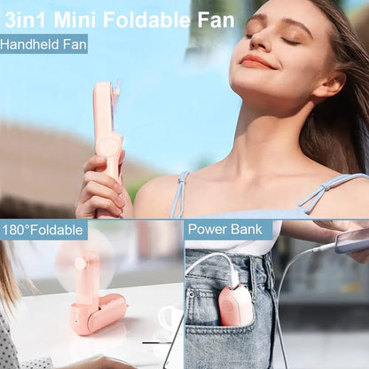 Portable Mini Handheld Fan Small Pocket Fan USB Rechargeable Battery Fan Folding Cooling Hand Fan Mini USB Fan with Power Bank by All Mart Bristol Ltd