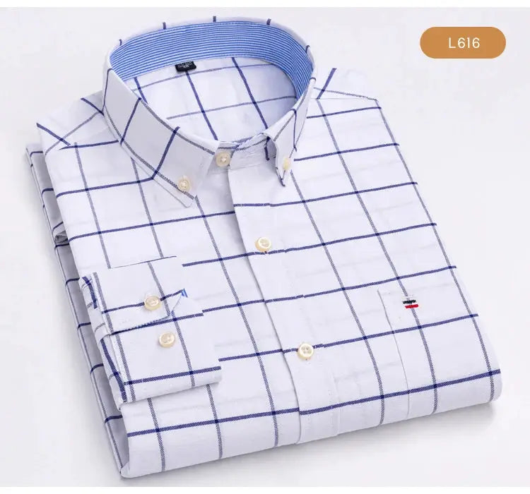 Men's Trendy Plaid Striped Lapel Collar Design Cotton Dress Shirts, Long Sleeve Casual Button Up Commuter Shirt For Spring/Fall by All Mart Bristol Ltd