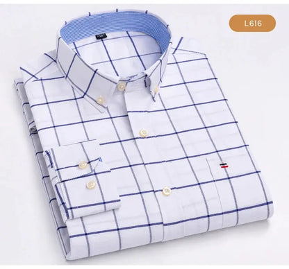 Men's Trendy Plaid Striped Lapel Collar Design Cotton Dress Shirts, Long Sleeve Casual Button Up Commuter Shirt For Spring/Fall by All Mart Bristol Ltd