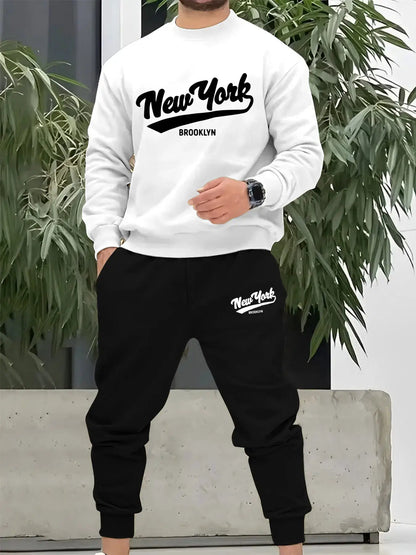 Autumn Trendy New Sweatshirt Men's Loose Daily Casual Fit With New York Letter Printed Hundred Long Sleeve Sweatshirt Set by All Mart Bristol Ltd