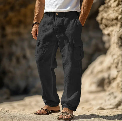 2026 Spring Summer Men Cotton Linen Pants Solid Loose Oversized Vintage Trousers Multi Pocket Straight Leg Casual Jogging Pants by All Mart Bristol Ltd