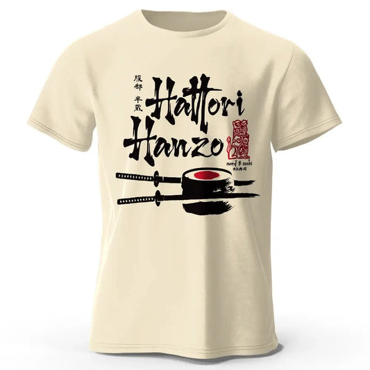 Men's Hattori Hanzo Printed T-Shirt 100% Cotton Oversized Ninja Graphic Tees for Women Summer Tops Samurai Streetwear by All Mart Bristol Ltd