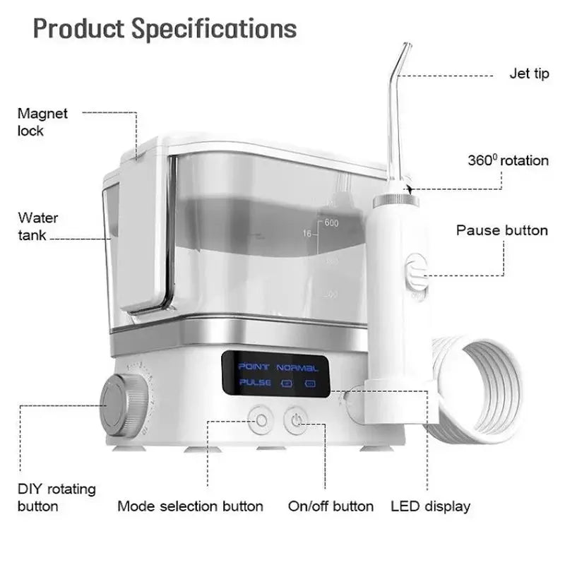 Oral Irrigator Multifunctinal Flosser Tooth Cleaner 600ml Electric Dental Oral Hygiene Water Nozzles 10 Modes 4 Jet Tips IPX7 by All Mart Bristol Ltd