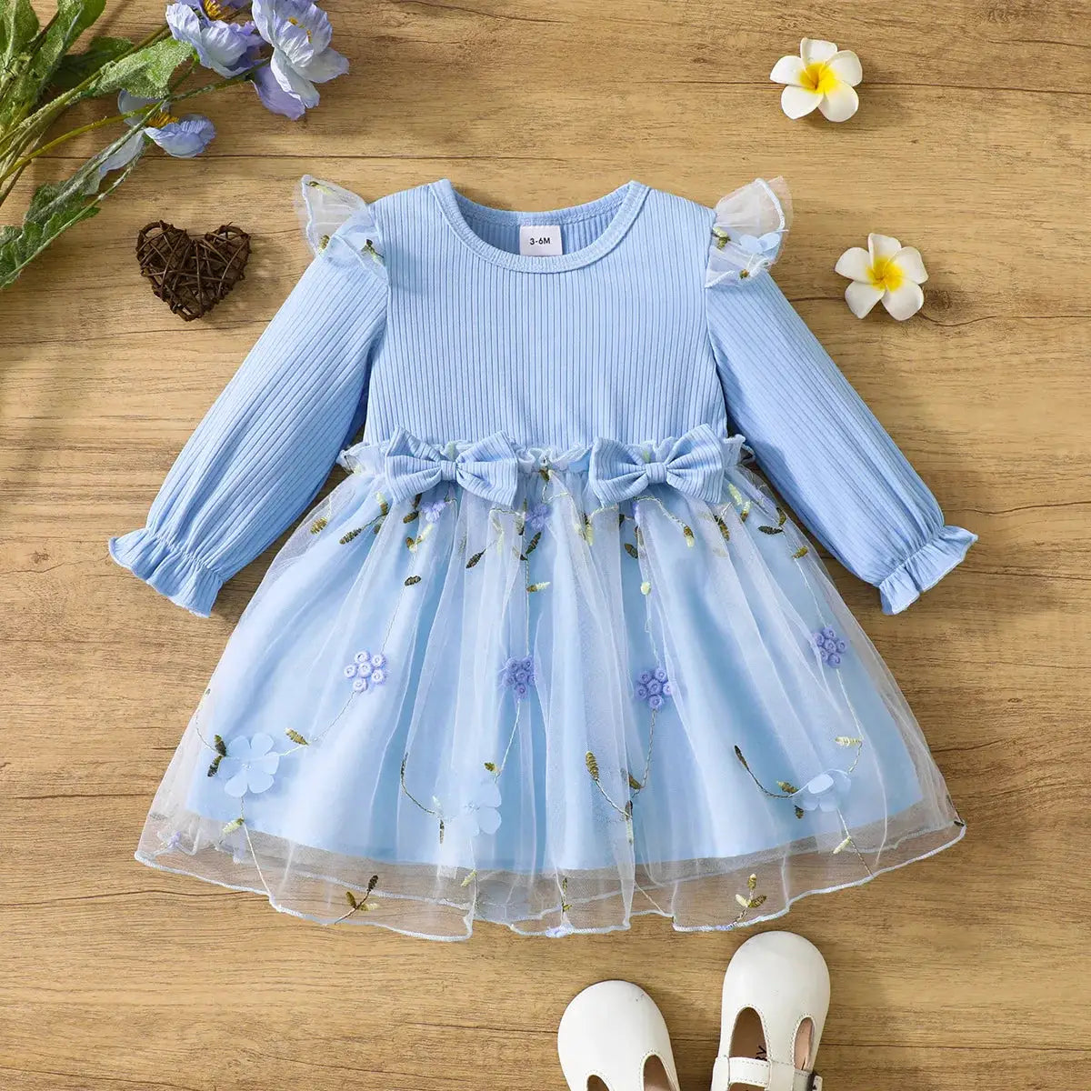 Prowow 3-24M Baby Girls Dresses Long Sleeve Pink White Patchwork Belted Dress For Girl Newborn Baby Clothes Infants by All Mart Bristol Ltd