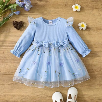 Prowow 3-24M Baby Girls Dresses Long Sleeve Pink White Patchwork Belted Dress For Girl Newborn Baby Clothes Infants by All Mart Bristol Ltd