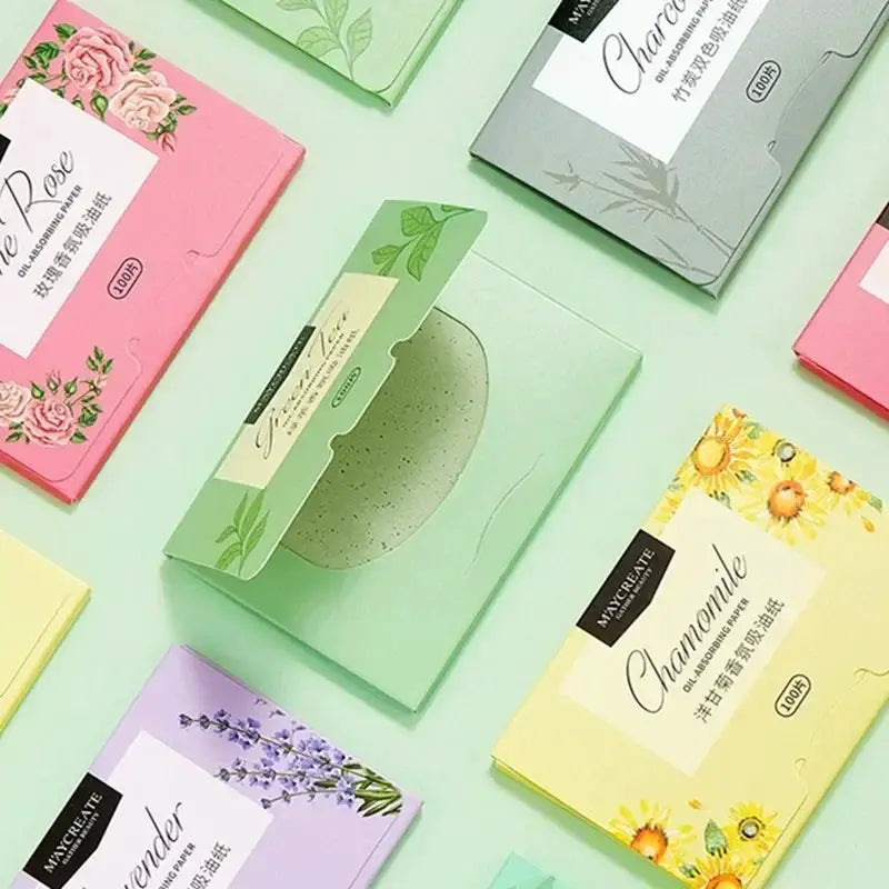 100 Pcs Portable Facial Absorbent Paper Oil Control Wipes Green Tea Sheet Oily Face Blotting Matting Tissue Makeup Facial Clean by All Mart Bristol Ltd