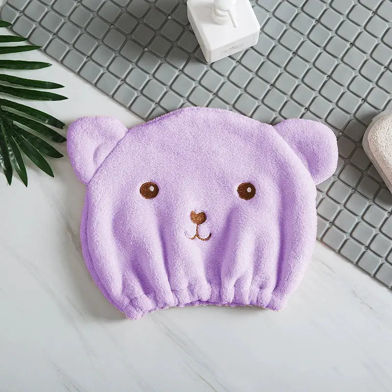 Thinnest Dry Hair Cap For Women Quick-drying Absorbent Microfiber Head Towel Korean Cute Bear Embroidered Shower Cap Towel by All Mart Bristol Ltd