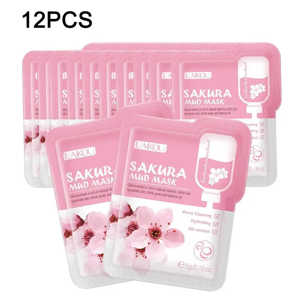 12pcs Sakura Mud mask Brightening Hydrating Face Mask Luminious Skin Clean Facial Cleansing Clay Hydrating Anti Wrinkle Skincare by All Mart Bristol Ltd