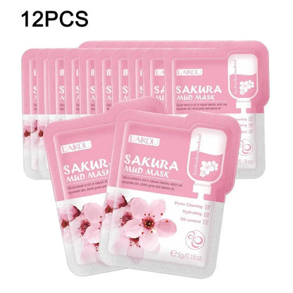 12pcs Sakura Mud mask Brightening Hydrating Face Mask Luminious Skin Clean Facial Cleansing Clay Hydrating Anti Wrinkle Skincare by All Mart Bristol Ltd