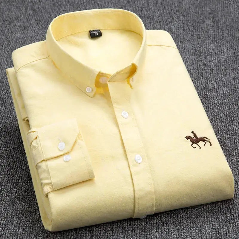 Cotton Oxford Shirt For Mens Long Sleeve Plaid Striped Casual Shirts Male Pocket Regular-Fit Button-Down Work Man Shirt S~6XL by All Mart Bristol Ltd