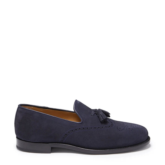 Navy Blue Suede Tasselled Brogues, Welted Leather Sole by Hugs & Co.