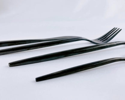 London Black Cutlery Set – 16 or 24 Piece Stainless Steel Matte Flatware by WHAT A HOST
