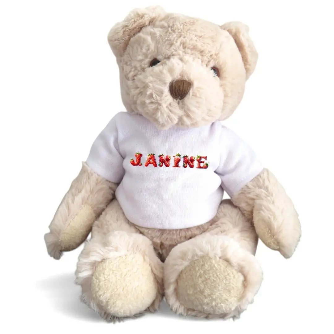 Personalised Luxury Teddy Bear with Strawberry Name T-Shirt by Aye Do Gifts