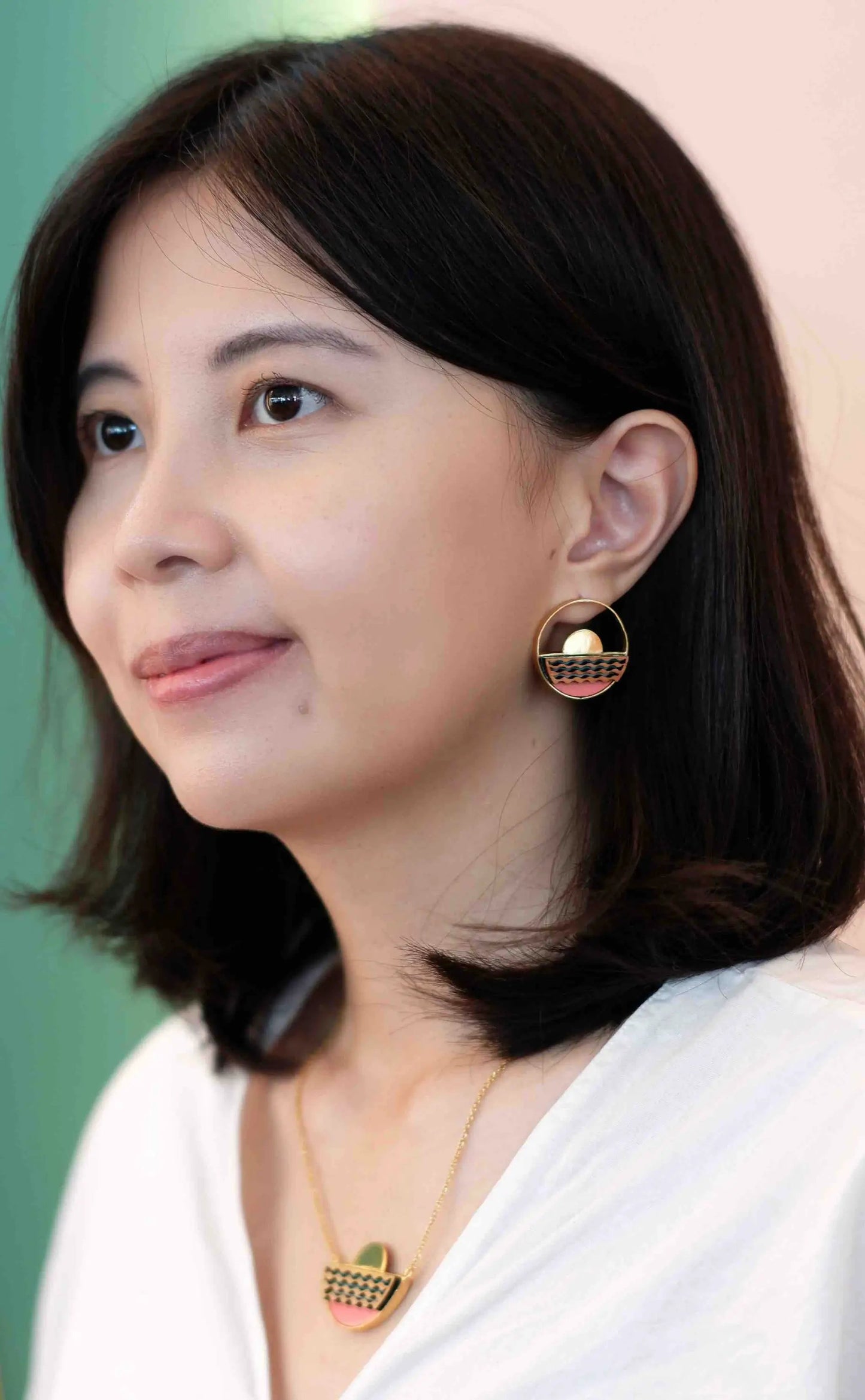 Sunset Recycled Wood Gold Earrings by Paguro Upcycle