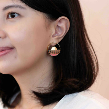 Sunset Recycled Wood Gold Earrings by Paguro Upcycle