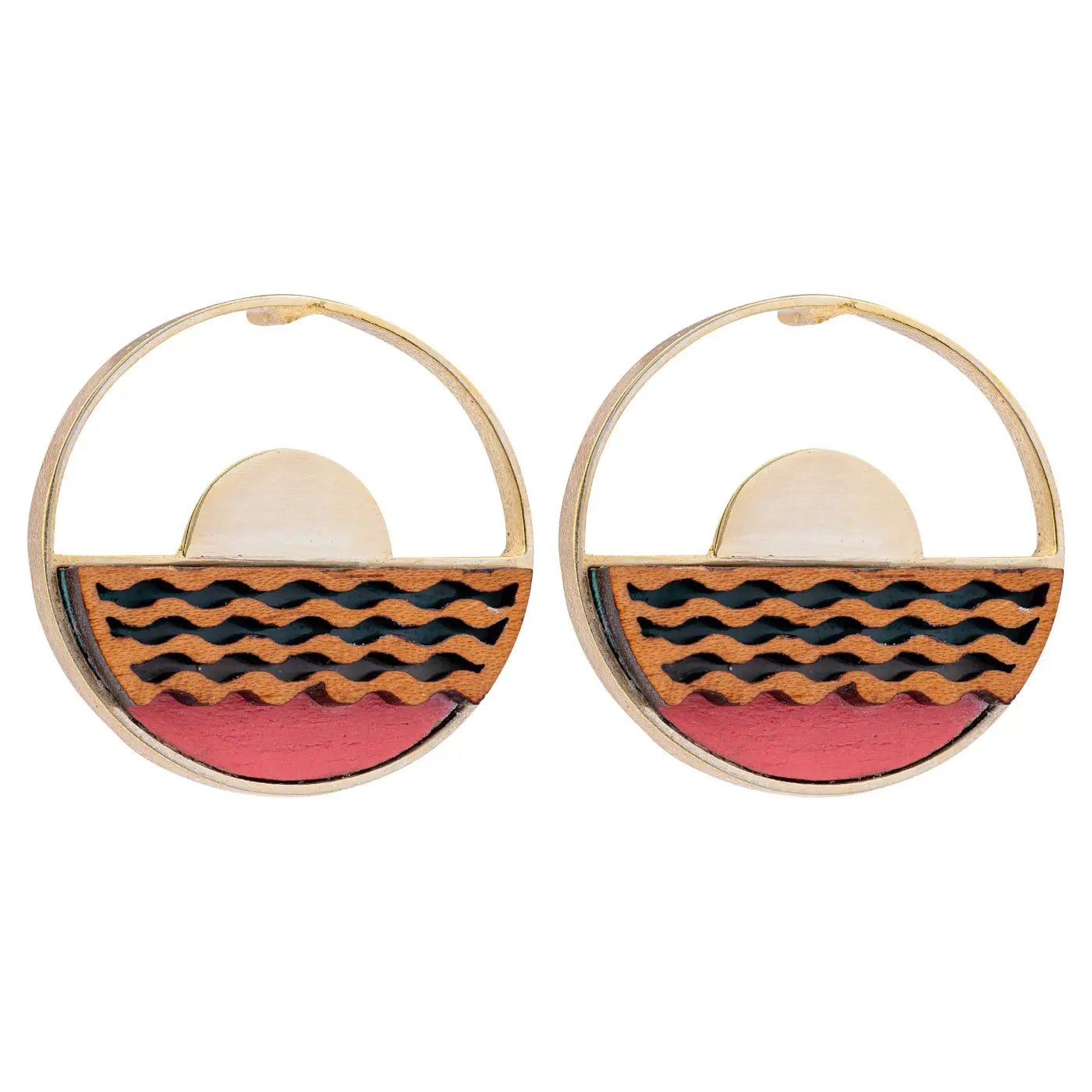 Sunset Recycled Wood Gold Earrings by Paguro Upcycle