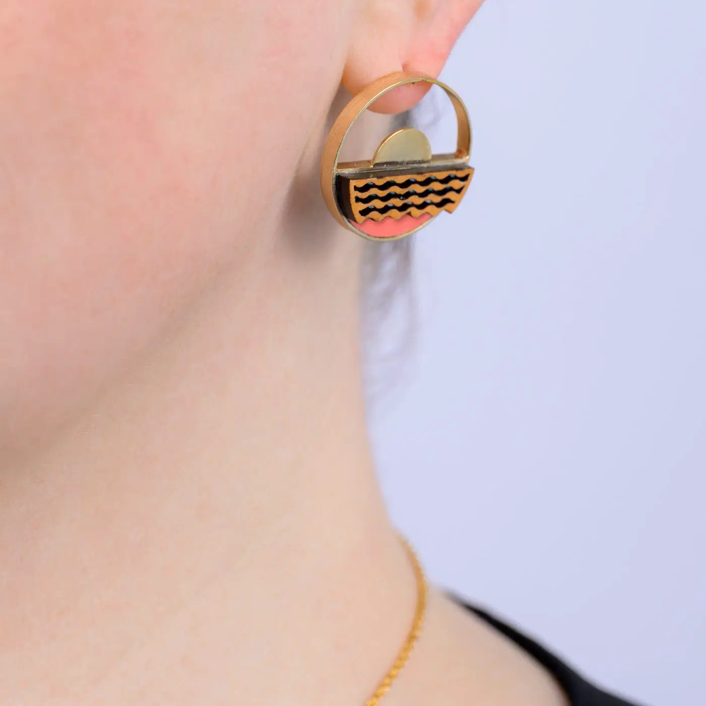 Sunset Recycled Wood Gold Earrings by Paguro Upcycle