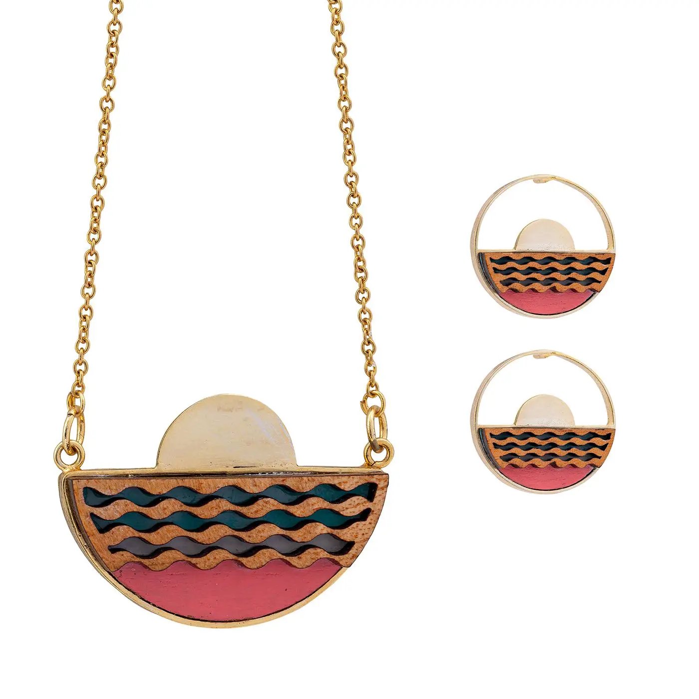 Sunset Recycled Wood Gold Earrings by Paguro Upcycle